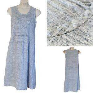 Lafayette 148 Heather Grey Sleeveless Linen Silver Bead Neck Maxi Dress Sz XXL